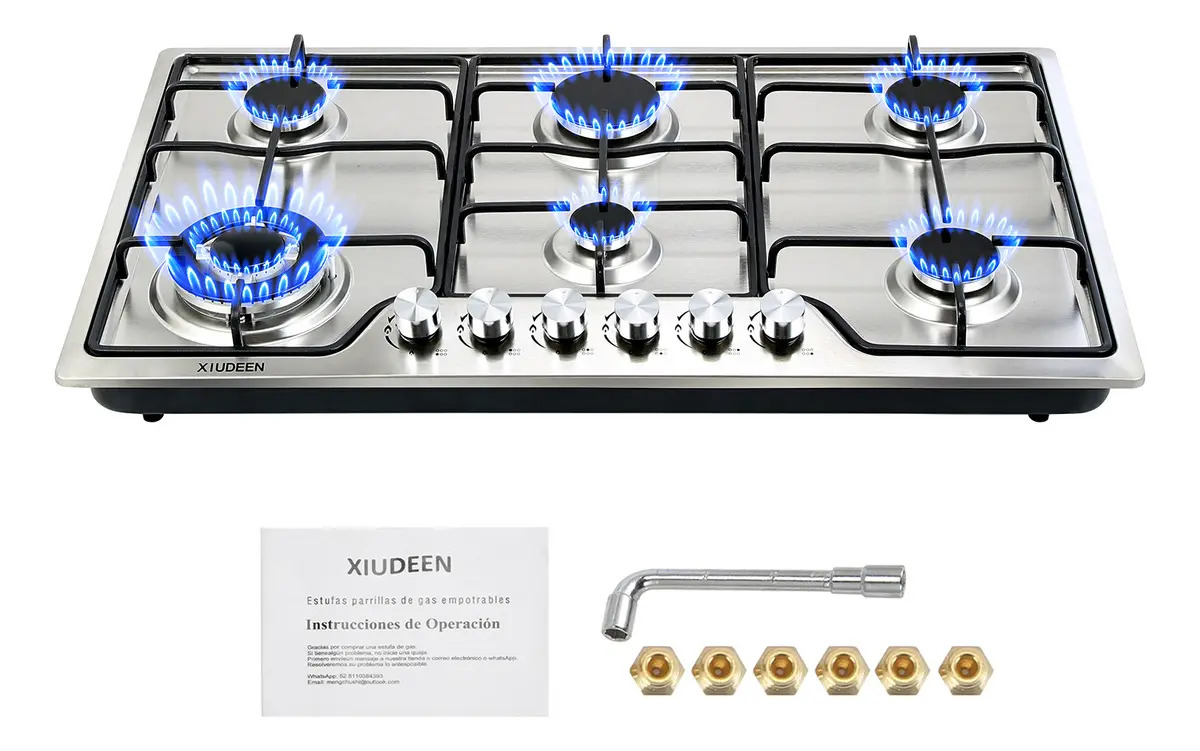 Parrillas Gas Empotrable 6 Quemadores Acero Inoxidable Estufa Gas De Mesa Plateado Xiudeen Xd6001 Para Glp Y Gas Natural