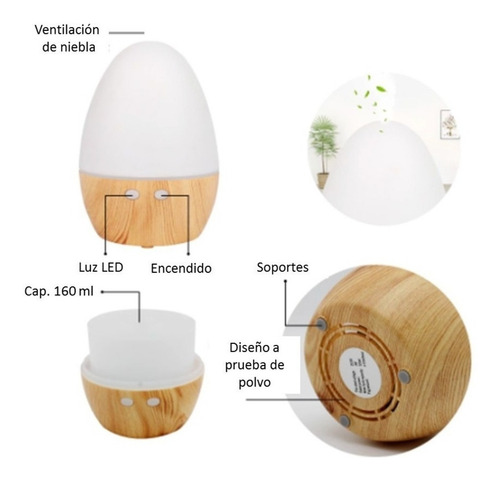 Imagen 6 de 10 de Humidificador Difusor Aromaterapia Ultrasonico Usb Velador