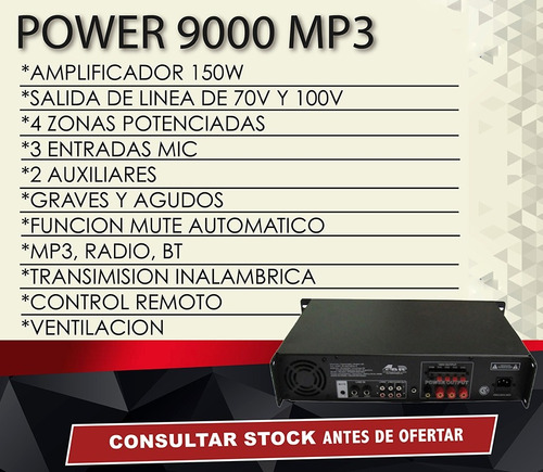 Consola Amplificada Gbr Power 9000 Mp3 Sistemas Instalación