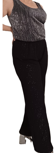 Palazzo Negro Glitter Fiesta Elastizado Brillo Talle Grande