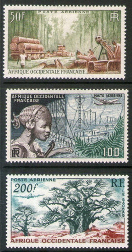 África Occidental Francesa 3 Sellos Nuevos Baobabs Año 1954