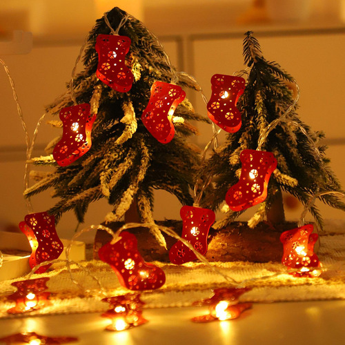 Cadena De Calcetines De Navidad Rojos Adorno 10 Led Para