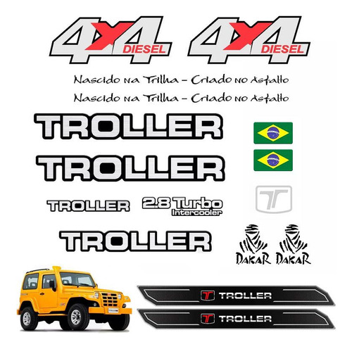 Kit Adesivos Capô Troller 4x4 Diesel 2005 + Soleira Da Porta