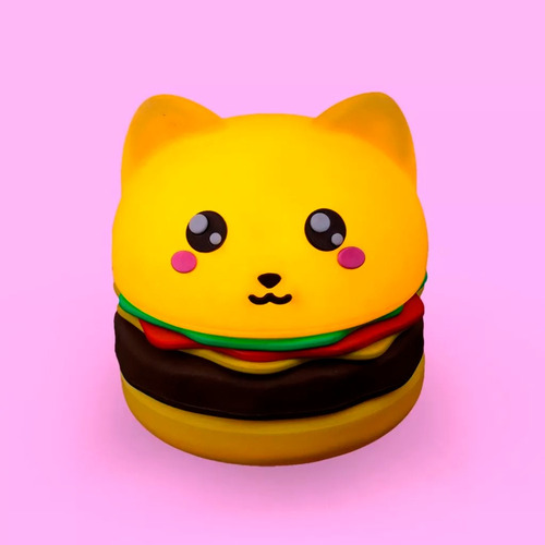 Luminaria Abajur Mesa Hamburgatinho Hamburger Gatinho Kawaii Cor da estrutura Bege