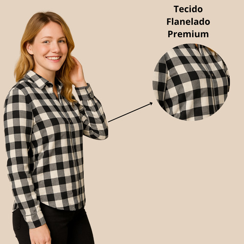 Camisa Feminina Xadrez Flanelada Algodão Quadriculada Junina