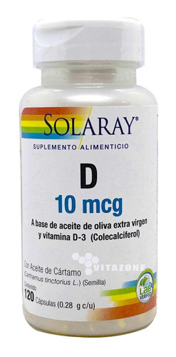 Vitamina D3 Vegetal 10 Mcg 120 Cápsulas Solaray