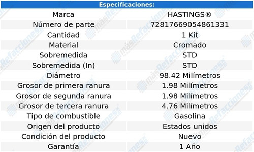 Anillos Pistón Std Cromado G10 Van L6 4.1l 1970 Hastings