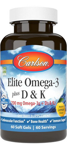 Elite Omega 3 Plus D3 Y K2 Carlson 60 Cápsulas