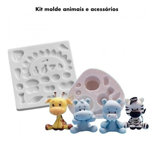 Molde De Silicone Animais Safari Baby Universal + Acessórios