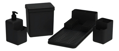 Kit Organize Sua Pia Dispenser Escorredor Lixeira Preto 4 Un