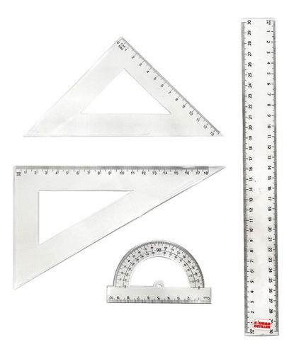 Set Geometría Reglas 30cm Escolar X4 Escuadras - Cc