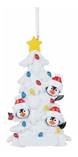 White Christmas Tree With Penguins Personalized Ornamen...