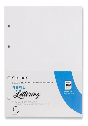 Refil Caderno Argolado - Cícero -30fls 180g Lettering 17x24