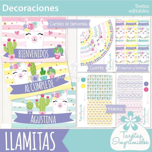 Kit Imprimible Decoraciones Cumpleaños Llamitas Alpacas