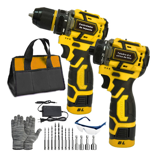 Kit De Sin Escobillas Atornillador De Impacto Y Rotomartillo Color Amarillo