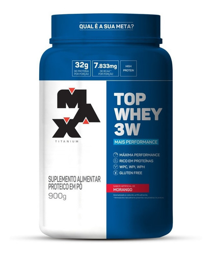 Suplemento Max Titanium Top Whey 3w Morango 900g
