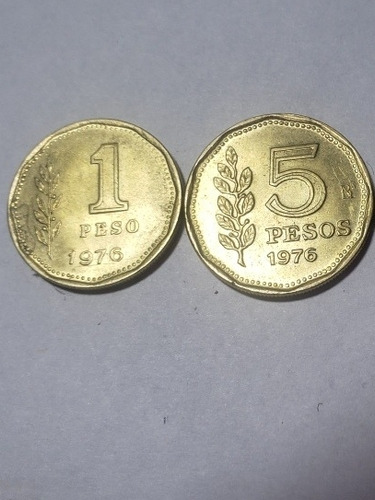 Lote De 3 Monedas 1, 2 Y 5 Pesos Año 1976 - Serie - Peso