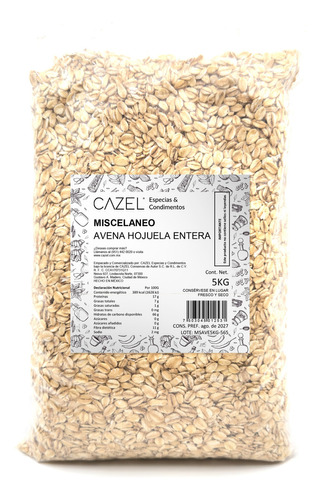 Avena En Hojuela Entera Premium Natural 5kg