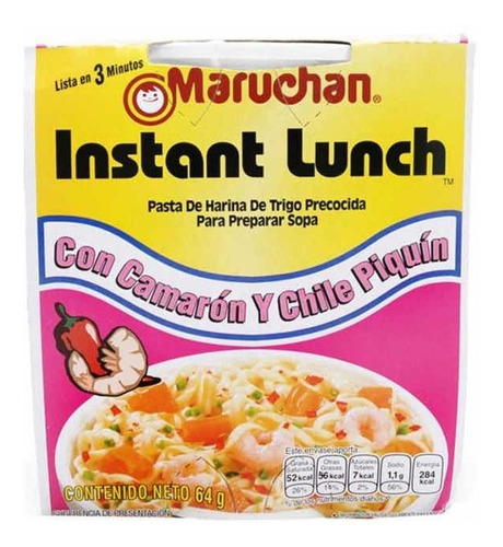 Sopa Maruchan Sabor A Camarón Y Chile Piquín 12pz De 64g C/u