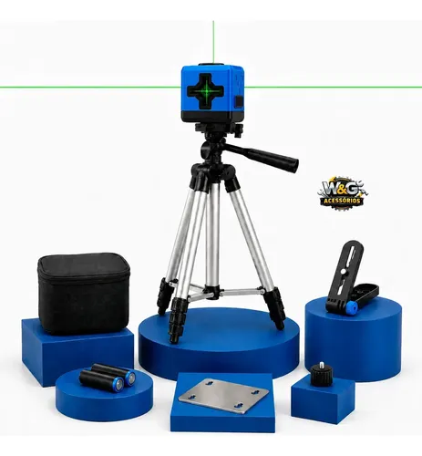 Nível A Laser Verde 2 Linhas Esquadro + Suporte + Tripé Profissional Prumo 20m Autonivelante Pilhas W&g