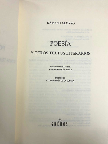 Imagen 3 de 3 de Poesía Y Otros Textos Literarios - Dámaso Alonso - Gredos