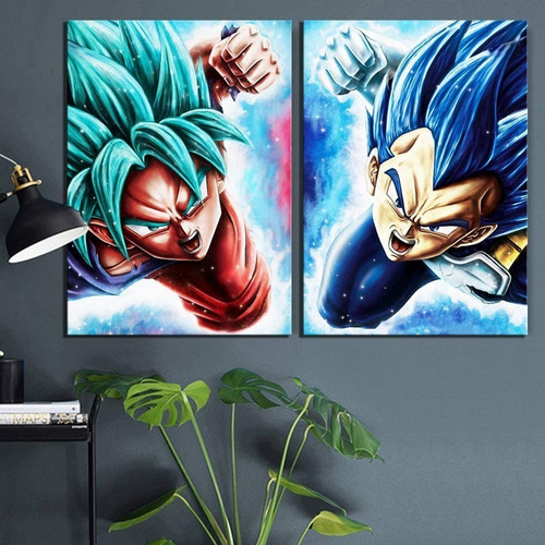 Set 2 Cuadros Decorativos Goku Y Vegeta Dragon Ball Anime