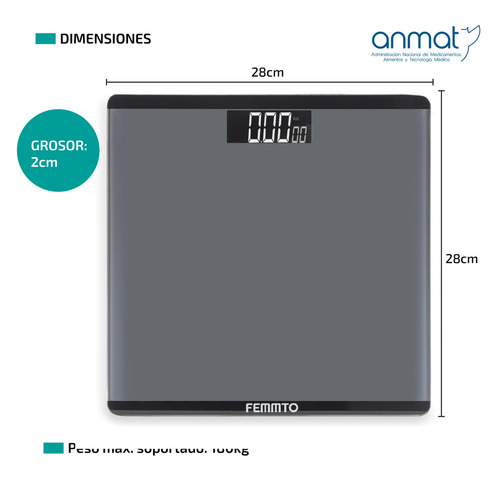 Imagen 5 de 9 de Balanza digital Femmto B01 negra, hasta 180 kg