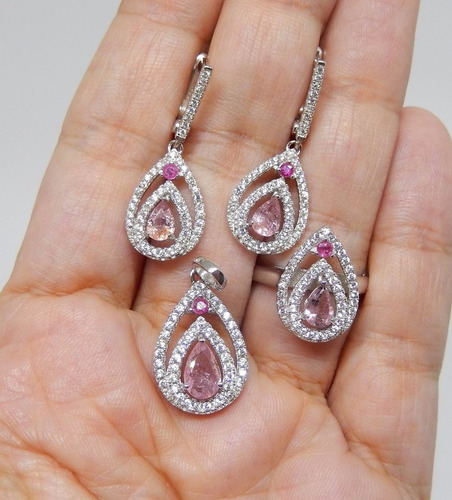 Conjunto Prata 925 Brincos Anel Pingente Noiva Ou 15 Anos