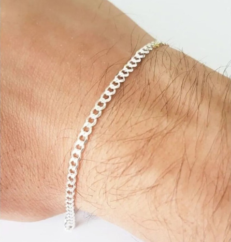 Imagem 3 de 5 de Pulseira Prata Italiana 925 Grumet 3mm 21cm Masculina Top