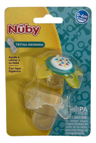 Chupete Silicona Nuby Tetina Redonda Con Tapa 0 A 6m Color Amarillo Triangulos Período De Edad 0-6 Meses