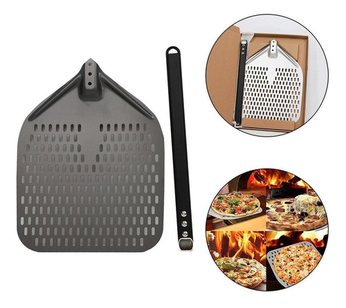 Cáscara De Pizza Perforada Mango De 14 Pulgadas Y 40 Cm