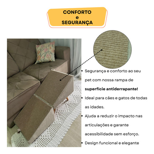 Rampa Escada Pet, Movel Puff Cachorro Gato Antiderrapante Cor Bege Tamanho 47cm Altura No Formato Rampa