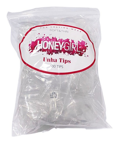 500 Unhas Tips Reta Honey Girl P/ Acrigel Cor Transparente