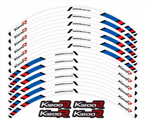 Kit Adesivo Friso Refletivo Roda Moto Bmw K1200r Ca-12224 Cor Tricolor