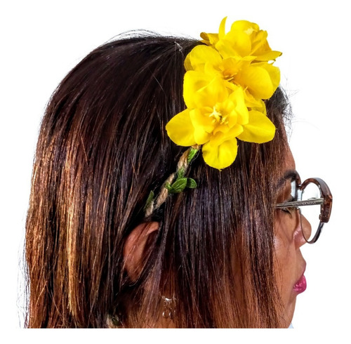 Tiara Com Flores Artificiais Decoração Cabelo Enfeites Arco Cor Amarelo