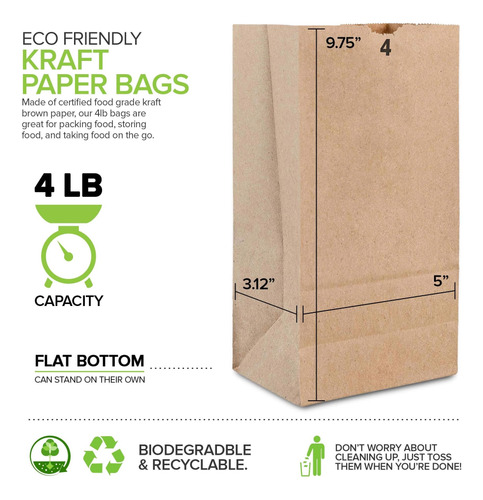 Bolsas De Almuerzo En Papel Marrón, Pack De 4 Uds Para Hogar