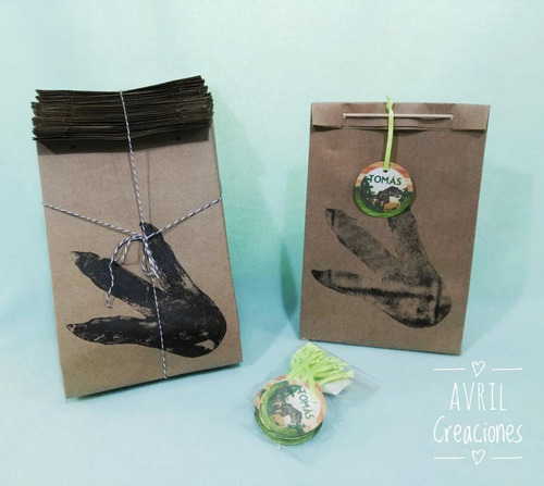 Imagen 1 de 9 de Bolsitas De Papel Personalizadas Dinosaurios