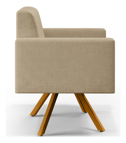 Kit 02 Poltronas Decorativa Giratória Base de Madeira Helô L02 Linho Bege Escuro