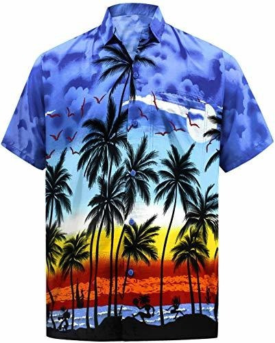 La Leela Men's Night Club Party Dress Short Sleeve Hawaiian 