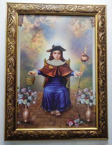 Santo Niño De Atocha En Marco Dorado A 47 X 35 Cms