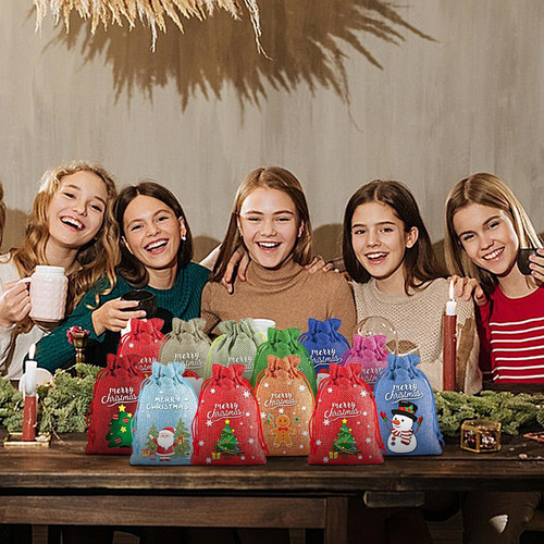 Bolsas Con Cordón Navideñas Bolsas De Arpillera Con Cordón 1