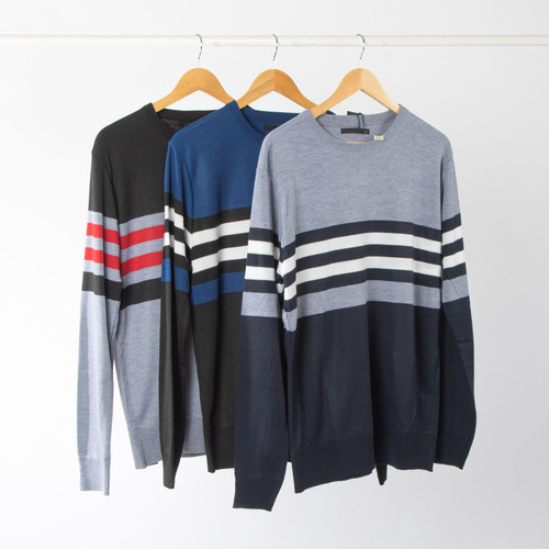 Imagen 6 de 7 de Sweater Rayado Hombre Pullover De Hilo Importado Liviano