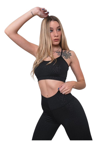 Conjunto Deportivo Mujer Lycra Gofrado Top Y Calza Larga