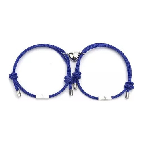 Pulsera Novios Pareja Corazón Sol Luna Imán 2 En 1 Azul 