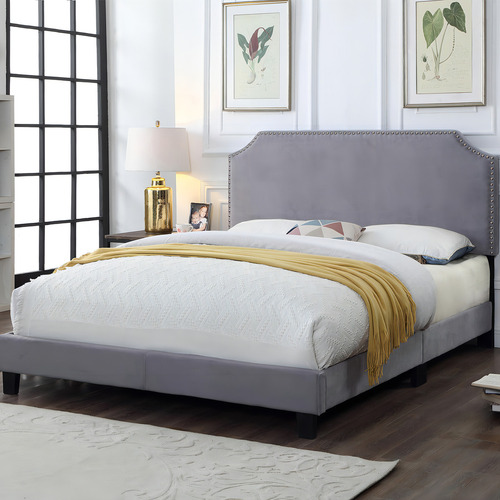 Base De Cama King Size Con Cabecera Forrada Y Acolchada