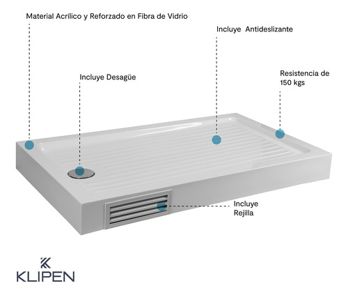 Receptáculo Zen Con Desagüe Panel Registro Blanco 1200x700mm
