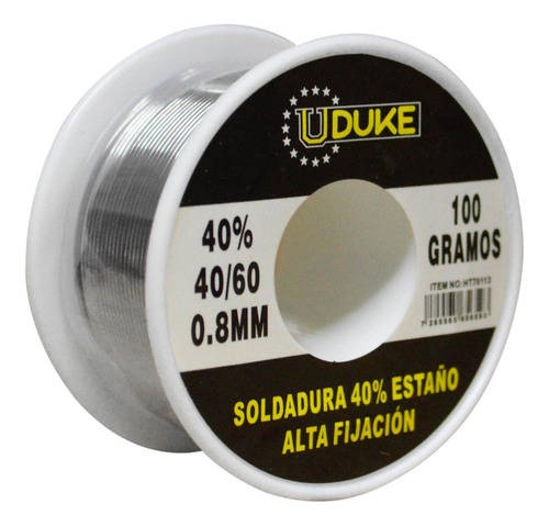 Soldadura Estaño Uduke 100 Gramos 40-60 (40% Estaño) (0.8mm)