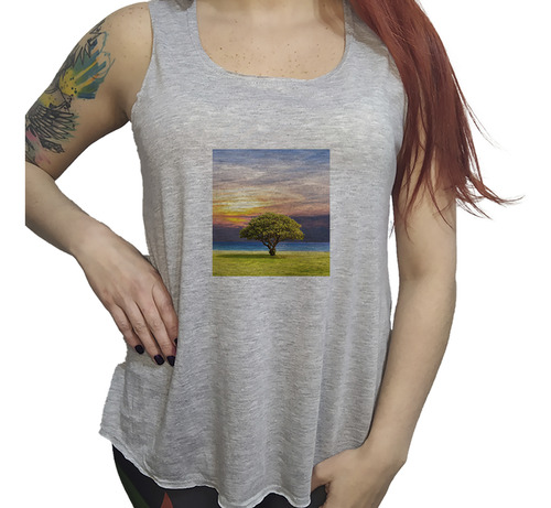 Musculosa Dama Arbol De La Vida Atardecer Lago Pintura