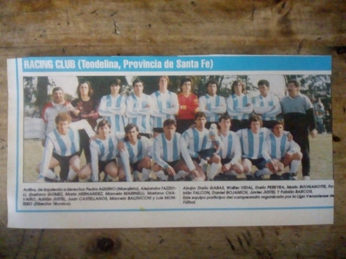 Recorte Racing Club Teodelina Santa Fe Año 1992