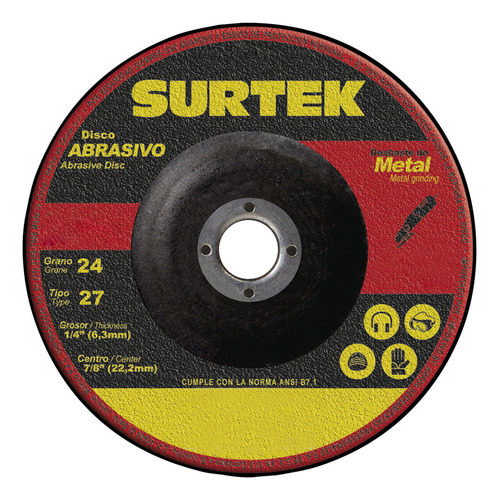 5 Pza Disco Abrasivo Tipo 27 Para Metal 7  X 1/4  Surtek